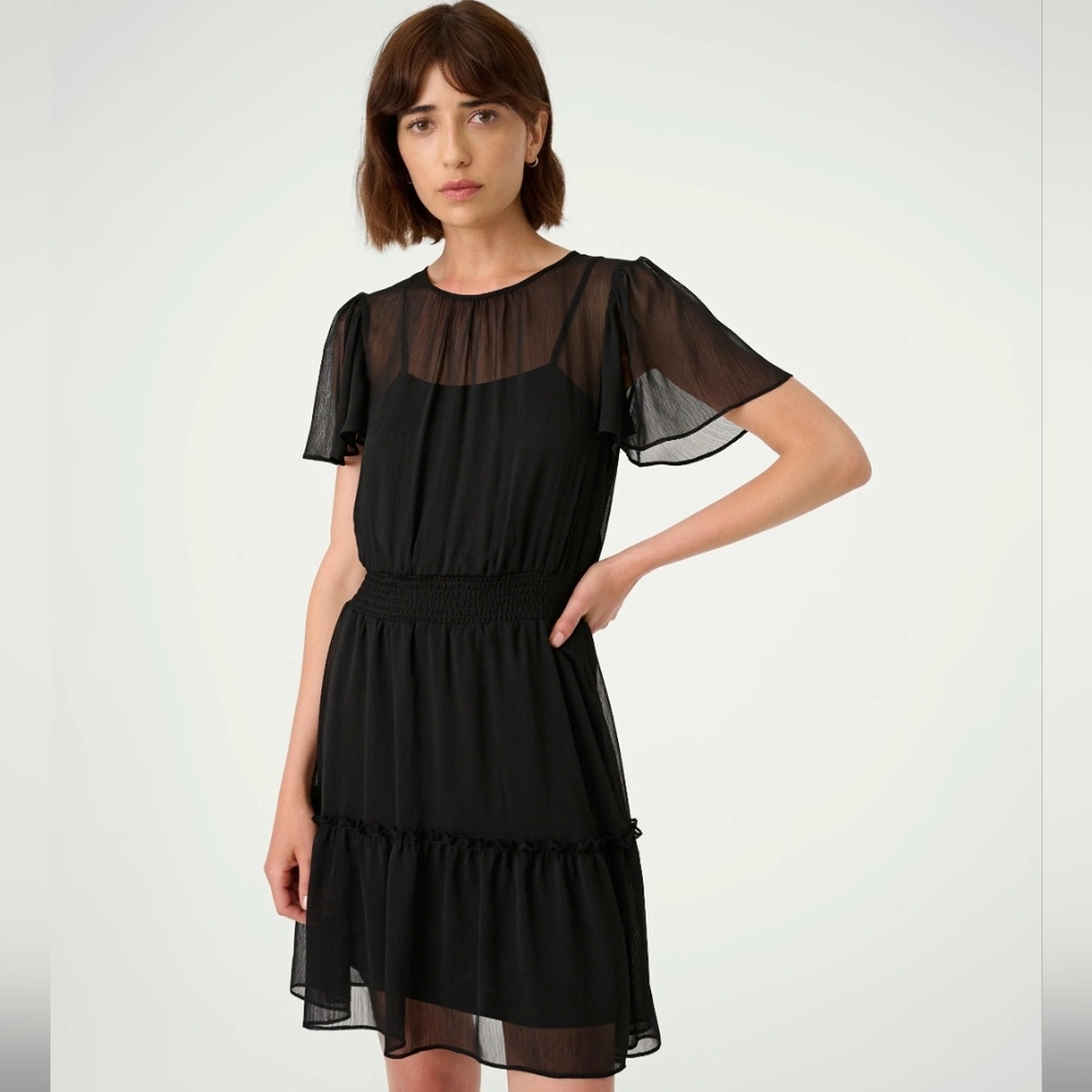 KARL LAGERFELD BLACK CRINKLE TIERED DRESS SIZE 10 NWT